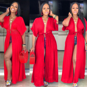 Loose Fitting Women Cardigan Bandage Maxi Dress LD8368