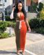 Collar Multicolor Paneled Dress Long Dress Nightclub Dress Belt DM8102