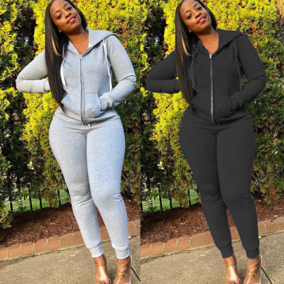 Pure Color Sport Suits Hooded Top Skinny Pants AMM8075