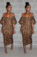 Printed chest and sleeved leopard print dress nightclub dress LZ-638