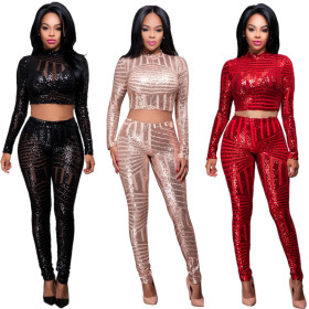 Bodycon Sequin Suits Crop Top Slinky Pants YDL269
