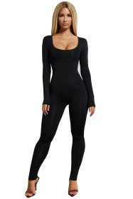 Round Neck Sexy Women Black Bodycon Jumpsuit WMZ1117