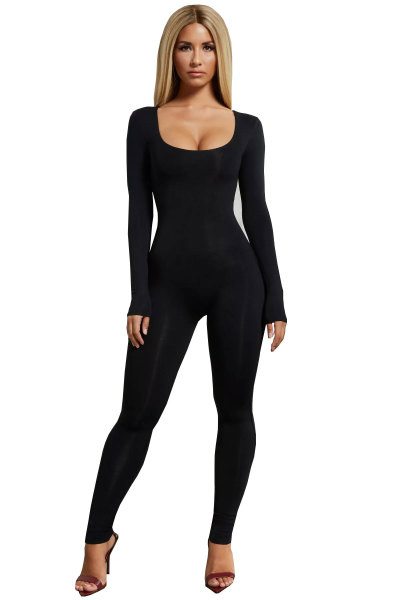 Round Neck Sexy Women Black Bodycon Jumpsuit WMZ1117