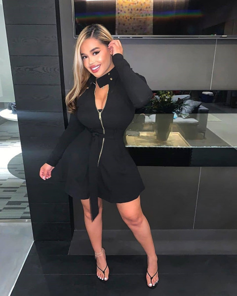 Wholesale Price Zipper Turn Down Collar Long Sleeve Black Dress SMD7032