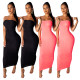 Wholesale Pure Color Lady Pleated Off Shoulder Long Dress SDD9107