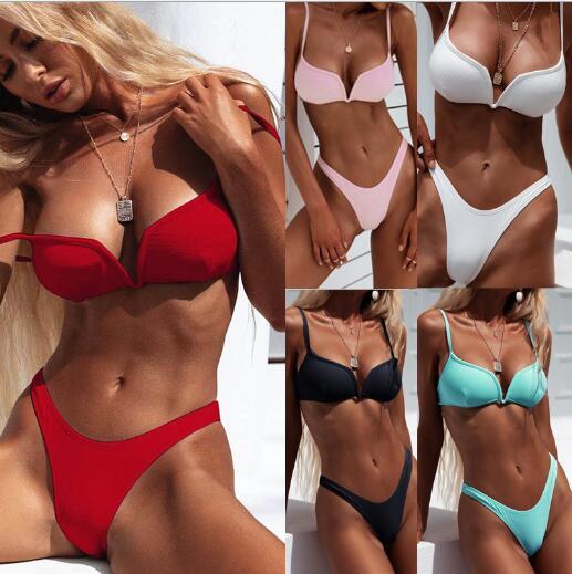 Bikini cross-border solid color sexy split MR2927