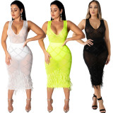 Hot Sell Rhinestone Perspective Sleeveless Midi Dress CCY8105