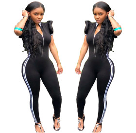 Sport Hot Sell Tight Zipper Ruffle Women Jumpsuit YSH6014