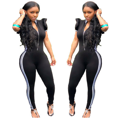 Sport Hot Sell Tight Zipper Ruffle Women Jumpsuit YSH6014