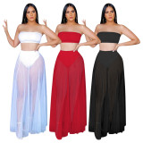 Solid color wrapped chest mesh two-piece set ED8178
