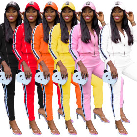 Leisure 6 Colors Lady Webbing Patchwork Hooded Track Suits WY6606