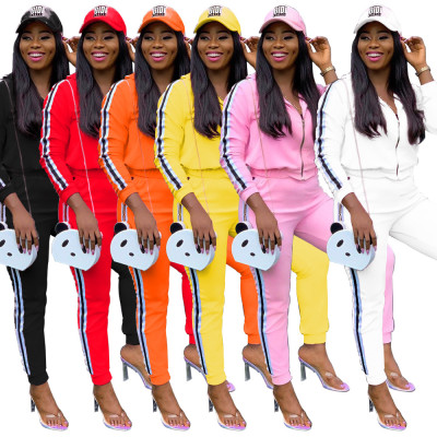 Leisure 6 Colors Lady Webbing Patchwork Hooded Track Suits WY6606