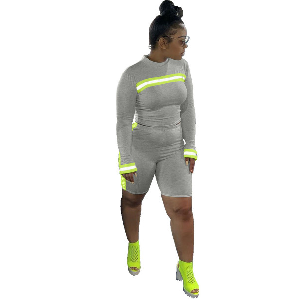 Female Webbing Patchwork Sport Reflective Bodycon Sets DN8282