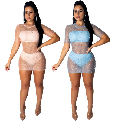 Sexy Mesh See Through Beading 3 Pieces Suits CCY8093