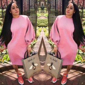Leisure Solid Color Bishop Sleeves Midi Dress SN3460