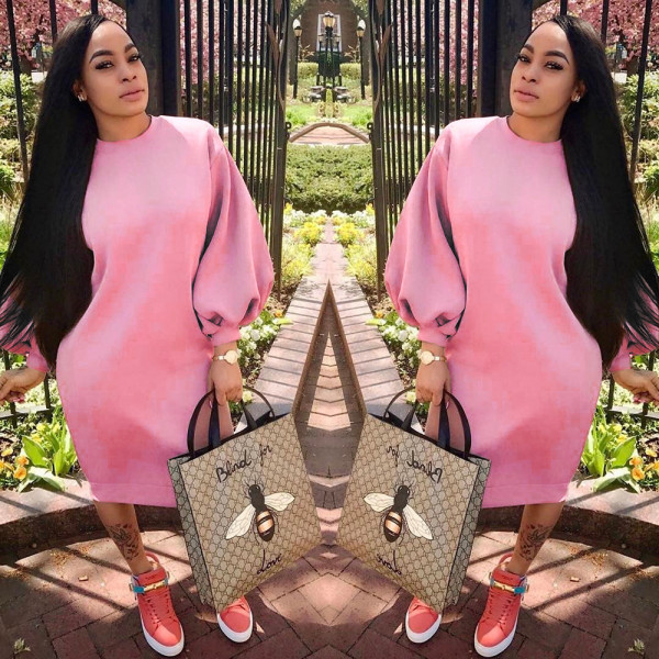 Leisure Solid Color Bishop Sleeves Midi Dress SN3460