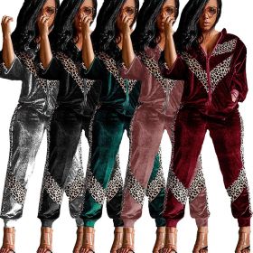 Multicolor gold velvet leopard pattern stitching two-piece suit Q692
