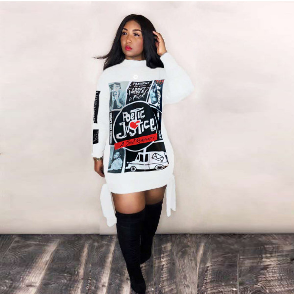 Positioning printed casual sweater dress LML162