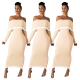 Leisure Off Shoulder Bodycon Overlay Women Ankle Length Dress NK040