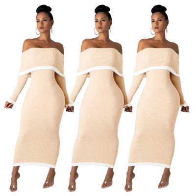 Leisure Off Shoulder Bodycon Overlay Women Ankle Length Dress NK040