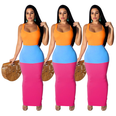 Color Block Slim Bodycon Long Dress For Sale SDD9122