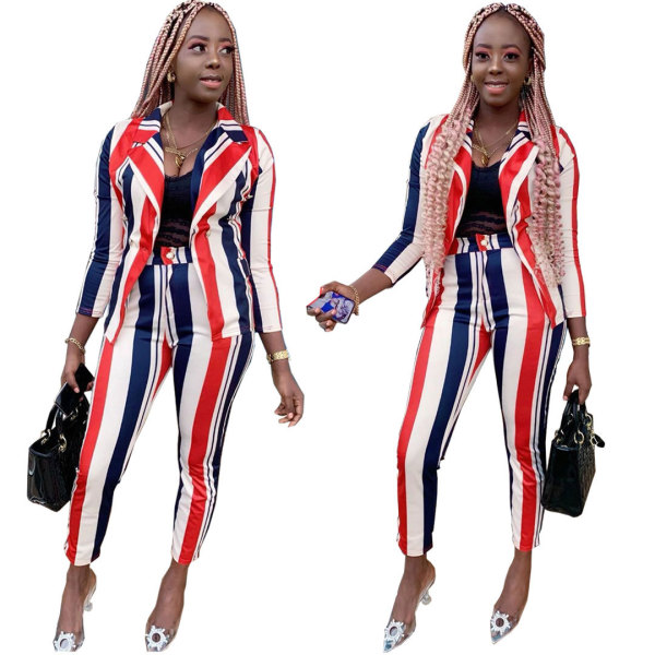 Leisure Striped Outfits Long Sleeves Coat Skinny Pants LYY9224