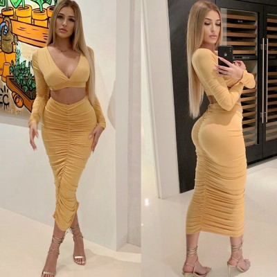 Irregular pleated slim suit 2 piece set BN022
