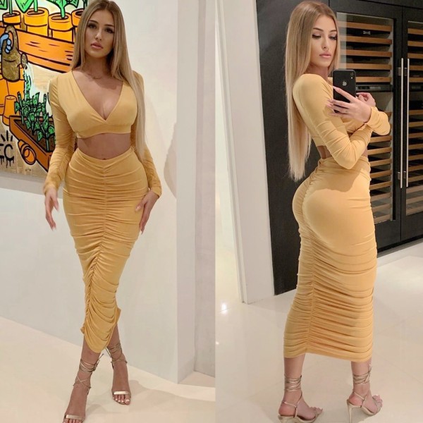 Irregular pleated slim suit 2 piece set BN022