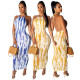 Backless Blue/Yellow Halter Neck Ankle Length Dress ML7210
