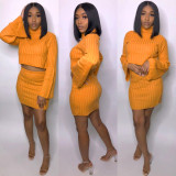 Newest Sweater Skirt Suits High Neck Top Wrap Dress SY8292