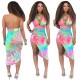 Trendy Slim Irregular Printing V Collar Midi Dress LD8335