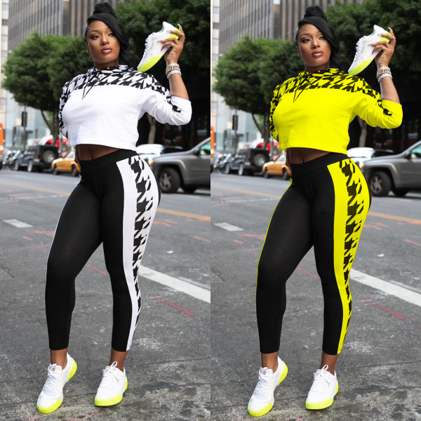 Classic Printing Patchwork Slim Drawstring Hooded Tracksuit HR8092
