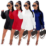 Womens Long Sleeve Loose Stand Collar Solid Color Long Shirt ME2877