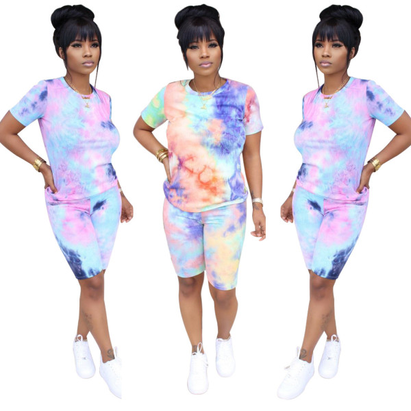 Tie-dye printed casual home sports shorts suit SN3799