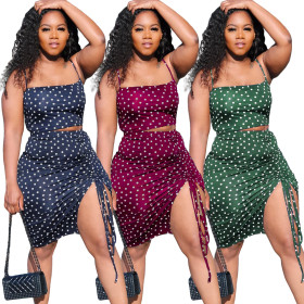 Polka dot split fold sexy sling suit LM8167