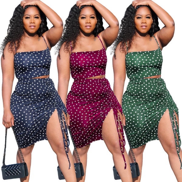 Polka dot split fold sexy sling suit LM8167