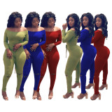 Leisure Tight Hollow Out Strapless Plain Color Autumn Jumpsuit N9053