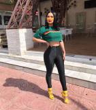 Crop Top Slinky Pants Casual 2 Pieces Suits For Daily Wear W8118