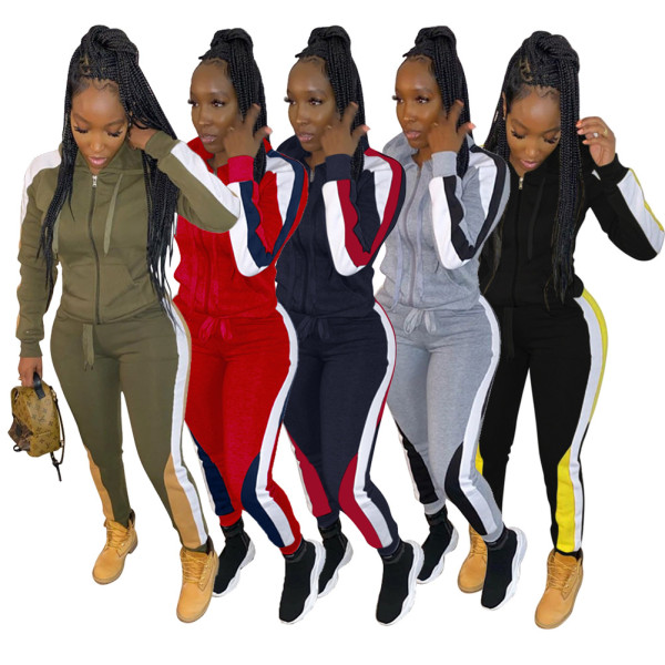 Sport Lady Hooded Sets Plus Size Colors Patchwork Leisurewear BLX7340