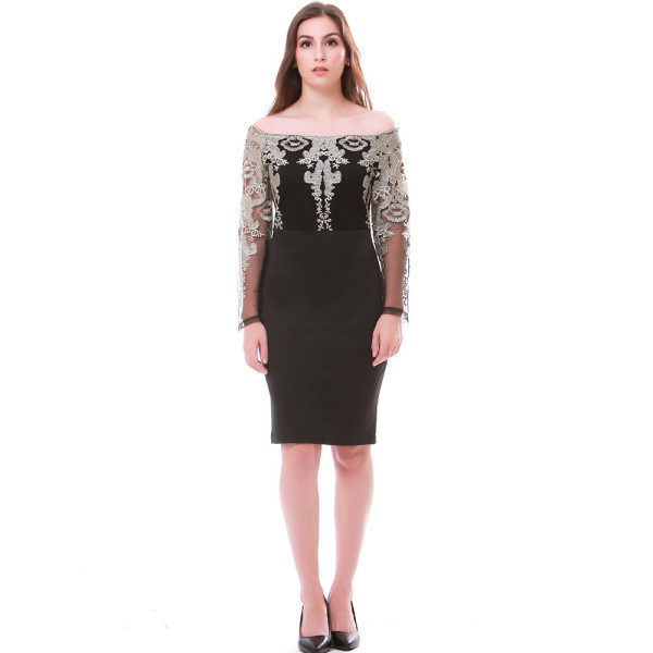 Latest Lace Embroidered Slim Bodycon Strapless Wrap Dress ZZ8822