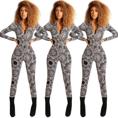 Newest Zipper Long Sleeves Tight Jumpsuit For Ladies ED8056
