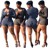 Hot Suits Bandeau Top Bodycon Shorts With Long Sleeve Coat R6127