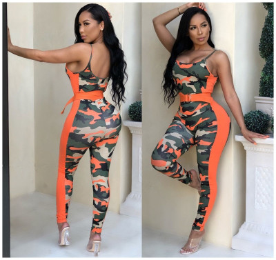 Camouflage Mid Waist Condole Belt Tight Jumpsuit With Belt ORY5049