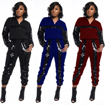 Fashionable Sequin Splicing Leisurewear Outdoor Ladies Sets BN9213