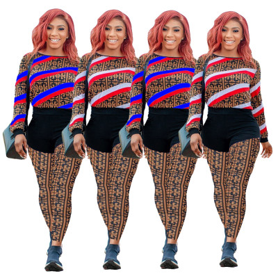 Euramerican Multicolor Print Splicing Two-Piece Fashion Sets JH127
