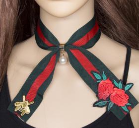Embroidered striped bee rose pearl wild scarf small scarf ZL-X441