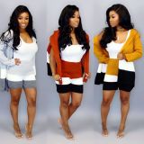 Long-sleeved hooded sweater with two-piece color MOS953