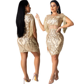 New Design Sexy Fringe Hollow Out Sequin Pencil Dress CCY8245