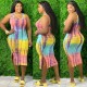 Plus size women's fashion casual tie-dye printing vest dress OMF209