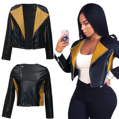 Street Style Zipper Colors Patchwork Pu Leather Unique Jacket SN003